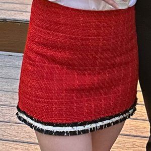 Alice + Olivia Red Tweed Mini Skirt